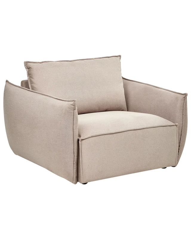 Armchair Taupe Fabric Upholstery Low Profile Deep Wide Seat Cushioned Bakcrest Modern Cosy Beliani