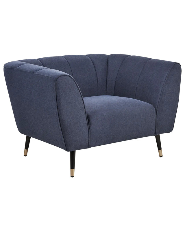 Armchair Dark Blue Fabric Upholstery Deep Wide Seat Low Bakcrest Modern Cosy Beliani