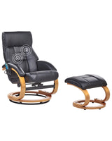 Recliner Armchair Black with Footstool Faux Leather Upholstered Heated Massage Wooden Frame Adjustable Back Retro Design Beliani
