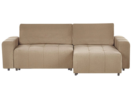 3 Corner Seater Sofa Bed Left Handed Brown Fabric Upholstery with Storage Thickly Padded Modern Style Living Room Furniture Beliani
