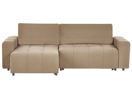 3 Corner Seater Sofa Bed Right Handed Brown Fabric Upholstery with Storage Thickly Padded Modern Style Living Room Furniture Beliani
