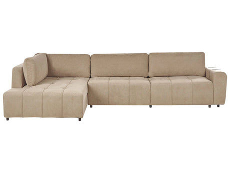 4 Corner Seater Sofa Bed Right Handed Brown Fabric Upholstery with Storage Thickly Padded Modern Style Living Room Furniture Beliani