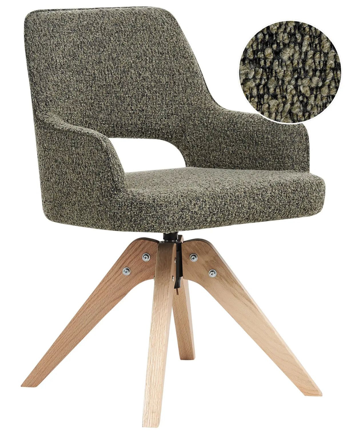 Swivel Dining Chair Green Boucle Curved Backrest Scnadinavian Style Beliani