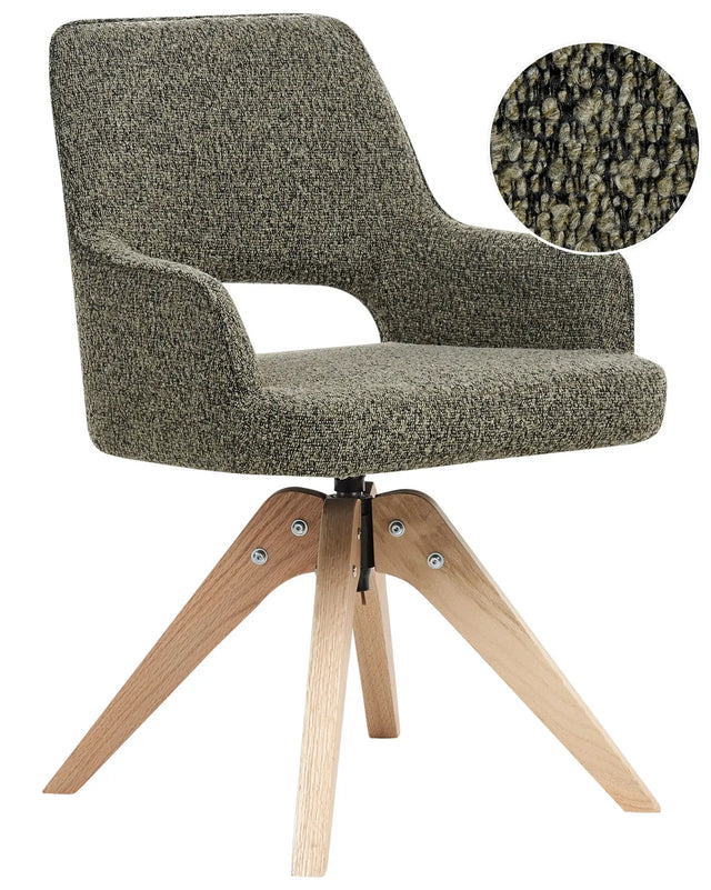 Swivel Dining Chair Green Boucle Curved Backrest Scnadinavian Style Beliani