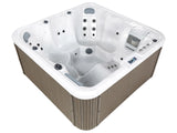 Hot Tub White Acrylic 200 x 200 cm 33 Jets Brown Exterior Panels with LED Heating Beliani