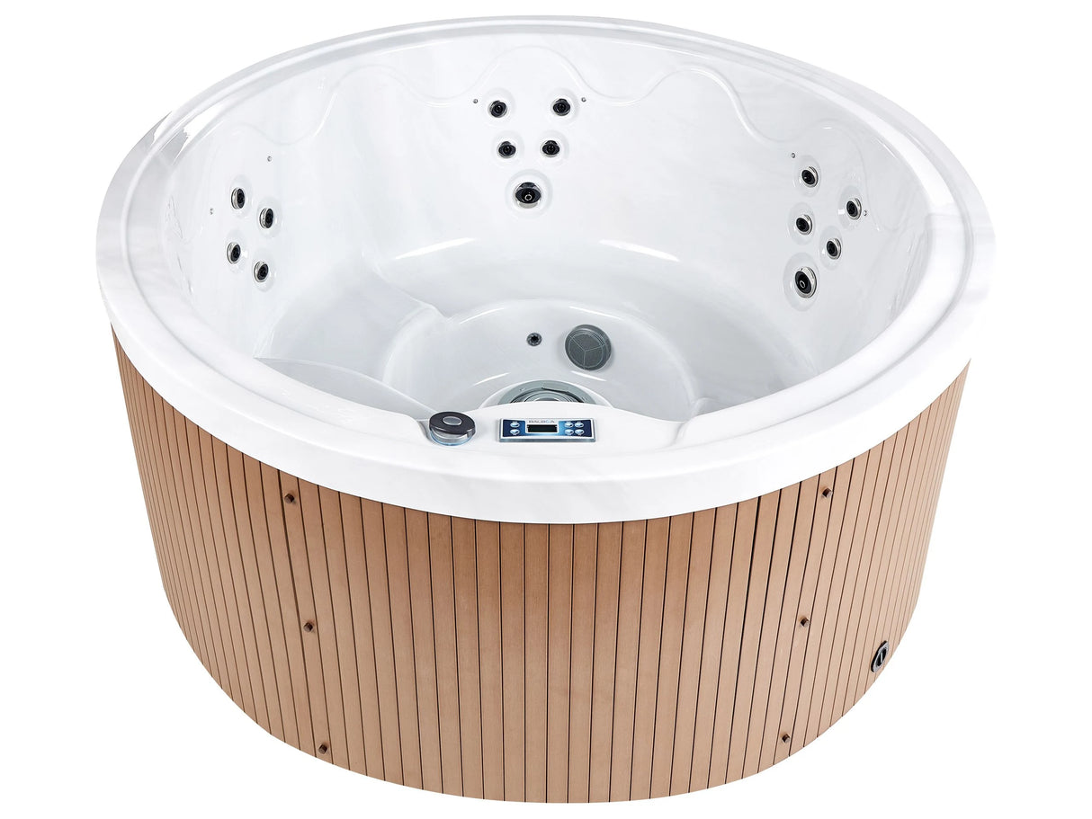 Hot Tub White Acrylic 198 cm 22 Jets Brown Round Exterior Panels with LED Heating Beliani