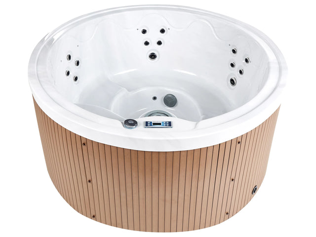 Hot Tub White Acrylic 198 cm 22 Jets Brown Round Exterior Panels with LED Heating Beliani