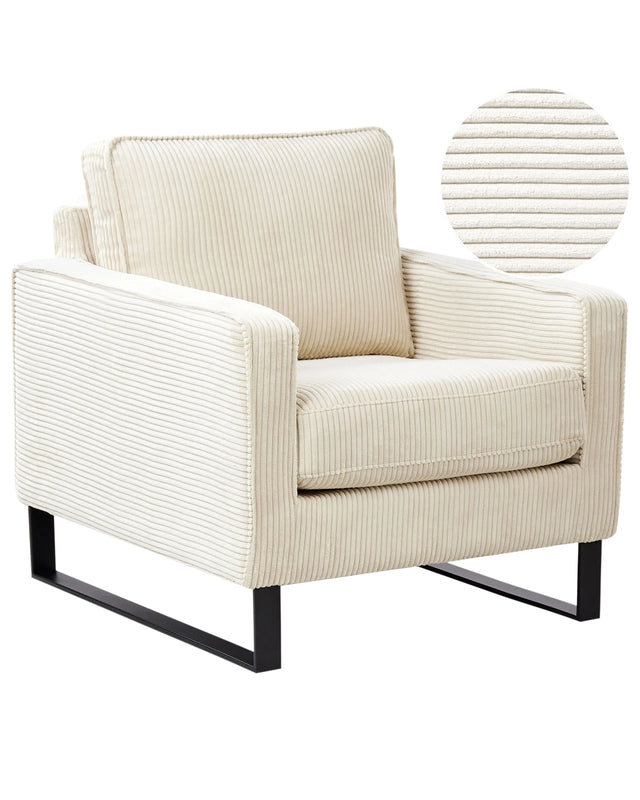 Armchair Light Beige Corduroy Sled Black Legs Modern Living Room Beliani