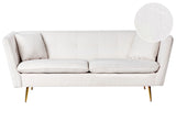 3 Seater Sofa Off-White Boucle Fabric Upholstery Button Tufted with Gold Legs Beliani