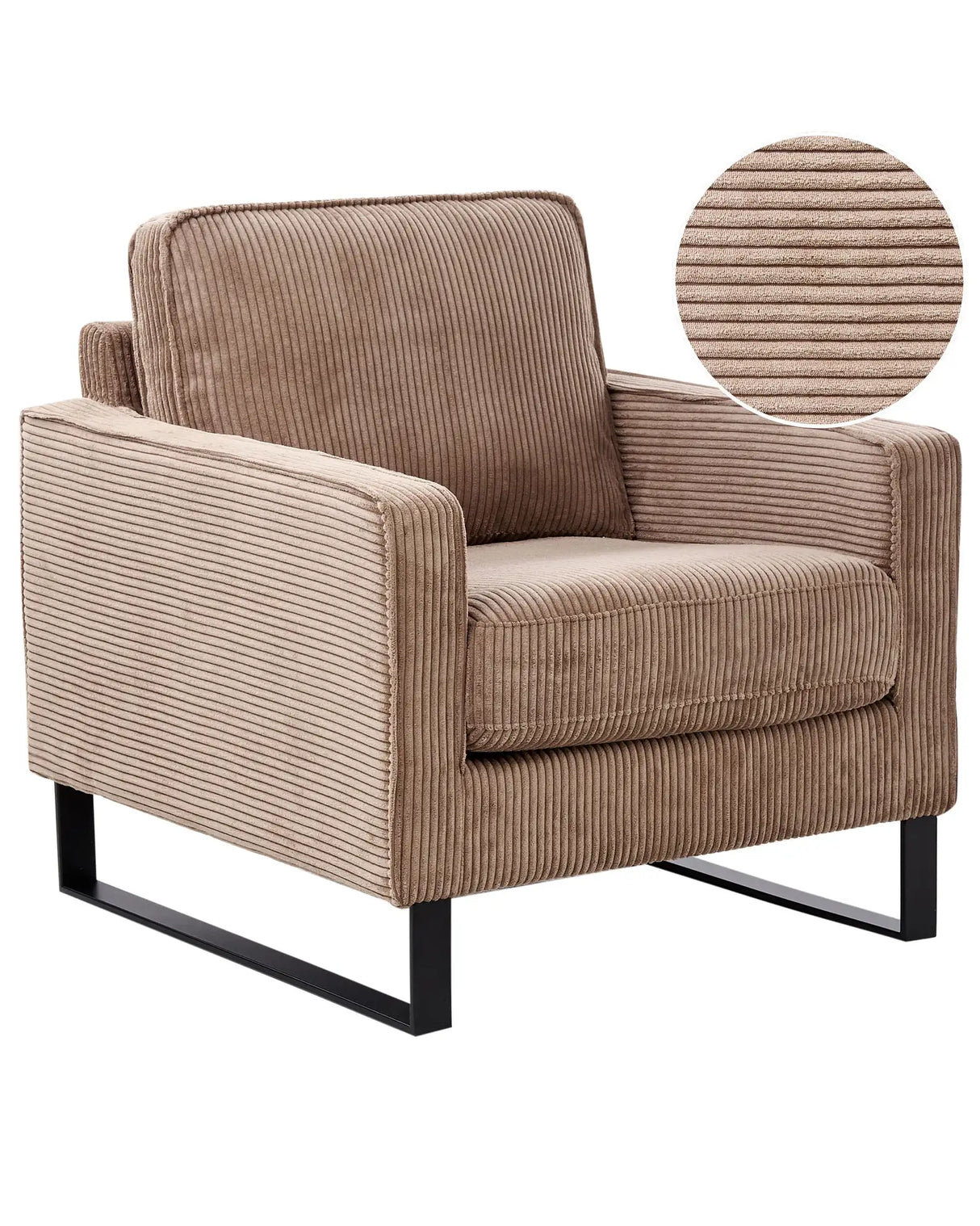 Armchair Beige Corduroy Sled Black Legs Modern Living Room Beliani
