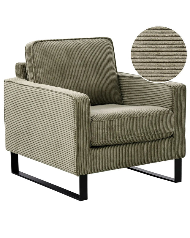 Armchair Green Corduroy Sled Black Legs Modern Living Room Beliani