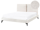 EU Double Size Panel Bed Off White Boucle Fabric 4ft6 Slatted Base with Padded Headboard Upholstered Modern Design Beliani