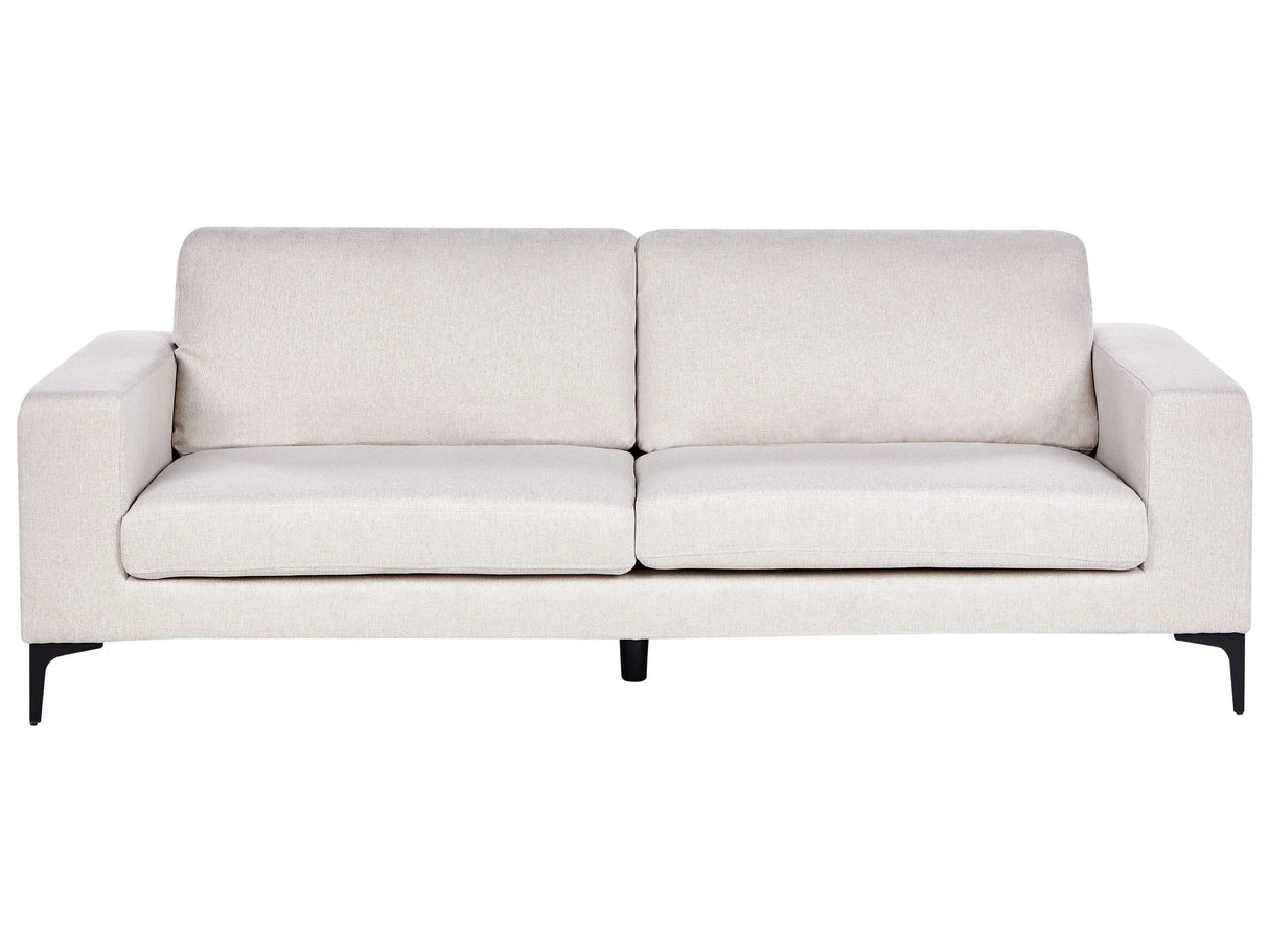 Sofa Light Beige Polyester Fabric Upholstered 3 Seater with Track Arms Black Metal Legs Modern Living Room Beliani