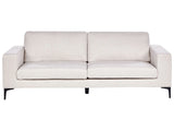 Sofa Light Beige Polyester Fabric Upholstered 3 Seater with Track Arms Black Metal Legs Modern Living Room Beliani