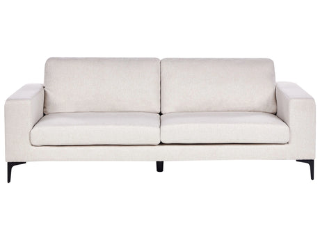 Sofa Light Beige Polyester Fabric Upholstered 3 Seater with Track Arms Black Metal Legs Modern Living Room Beliani