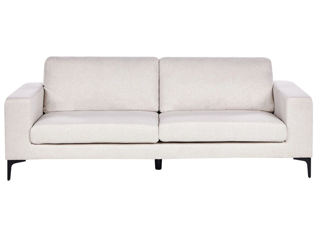 Sofa Light Beige Polyester Fabric Upholstered 3 Seater with Track Arms Black Metal Legs Modern Living Room Beliani