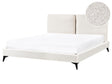 EU King Size Panel Bed Off White Boucle Fabric 5ft3 Slatted Base with Padded Headboard Upholstered Modern Design Beliani