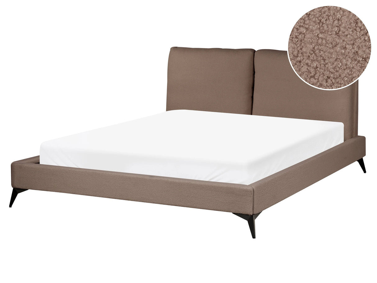 EU King Size Panel Bed Brown Boucle Fabric 5ft3 Slatted Base with Padded Headboard Upholstered Modern Design Beliani