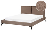 EU King Size Panel Bed Brown Boucle Fabric 5ft3 Slatted Base with Padded Headboard Upholstered Modern Design Beliani