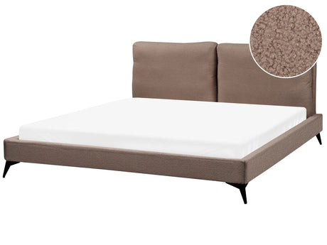 EU Super King Size Panel Bed Brown Boucle Fabric 6ft Slatted Base with Padded Headboard Upholstered Modern Design Beliani