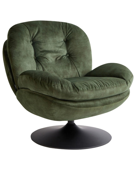 Swivel Armchair Dark Green Velvet Single Base with Padded Seat Button Tufted Beliani