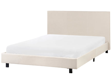EU Double Size 4ft6 Waterbed Beige Fabric Upholstered with Mattress Headrest Modern Design Beliani