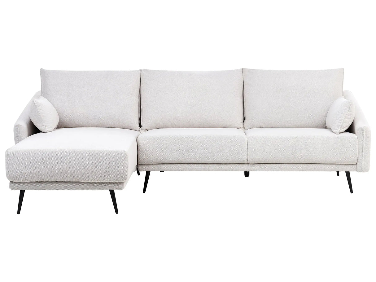 Corner Sofa Off White Fabric Right Hand L-Shaped 3 Seater with Chaise Longue Metal Legs Modern Living Room Beliani
