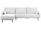 Corner Sofa Off White Fabric Right Hand L-Shaped 3 Seater with Chaise Longue Metal Legs Modern Living Room Beliani