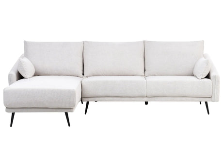 Corner Sofa Off White Fabric Right Hand L-Shaped 3 Seater with Chaise Longue Metal Legs Modern Living Room Beliani
