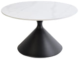 Coffee Table White Sintered Stone Top Black Metal Base  72 cm Natural Look Modern Design Living Room Beliani