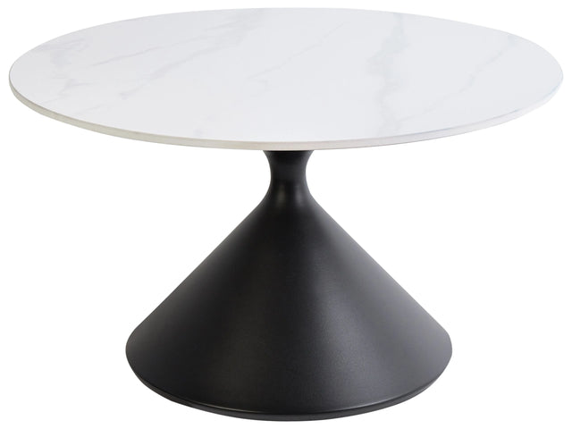 Coffee Table White Sintered Stone Top Black Metal Base  72 cm Natural Look Modern Design Living Room Beliani