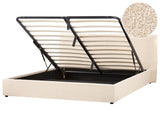 Ottoman Bed Beige Boucle Upholstery EU Super King Size 6ft Large Classic Headboard Storage Function Wooden Slats Beliani