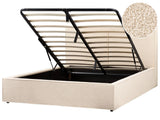 EU King Size Panel Bed 5ft3 Beige Boucle Upholstery Storage Ottoman Slatted Frame Contemporary Modern Bedroom Beliani