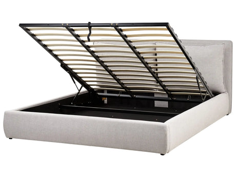 EU Super King Size Ottoman Bed Light Grey Fabric 6ft Upholstered Frame Cushion Back Storage Cosy Bedroom Modern Beliani