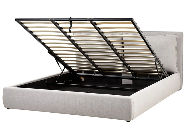 EU Super King Size Ottoman Bed Light Grey Fabric 6ft Upholstered Frame Cushion Back Storage Cosy Bedroom Modern Beliani