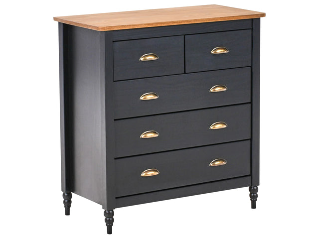 Sideboard Black 5 Drawer Chest Storage Unit Scandinavian Style Wooden Top Beliani