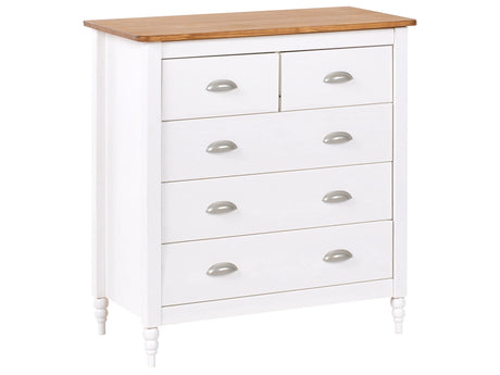 Sideboard White 5 Drawer Chest Storage Unit Scandinavian Style Wooden Top Beliani