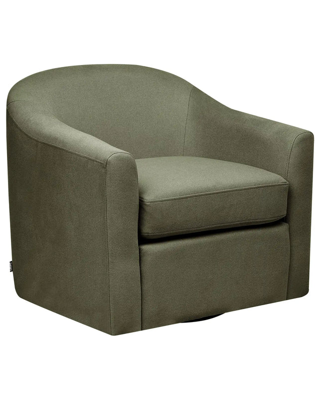Swivel Armchair Dark Green Polyester Fabric Water Repellent Retro Minimalistic Living Room Furniture Beliani