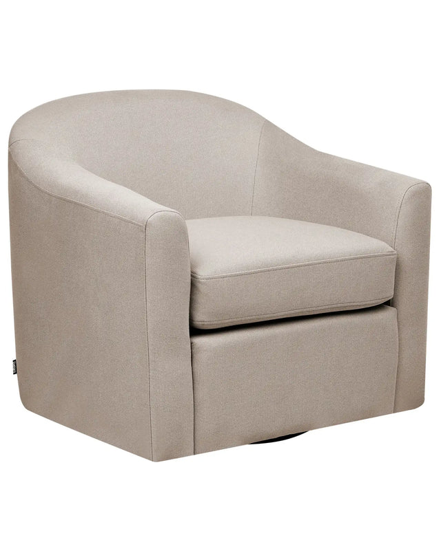 Swivel Armchair Taupe Polyester Fabric Water Repellent Retro Minimalistic Living Room Furniture Beliani