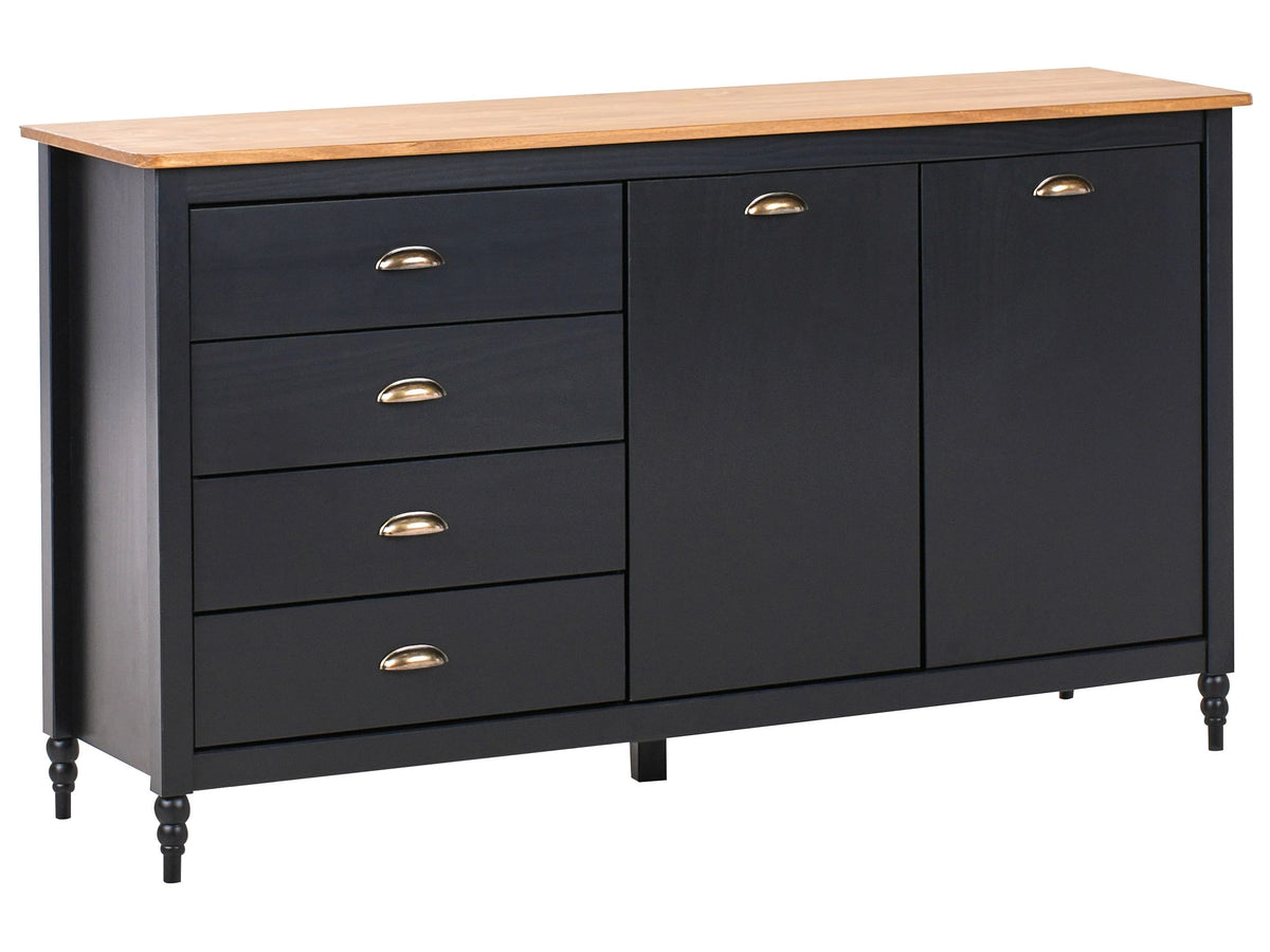 Sideboard Black 2 Door 4 Drawer Cabinet Storage Unit Scandinavian Style Wooden Top Beliani