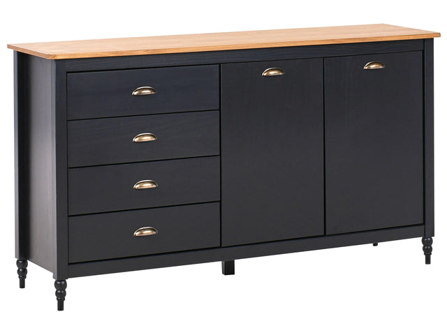 Sideboard Black 2 Door 4 Drawer Cabinet Storage Unit Scandinavian Style Wooden Top Beliani