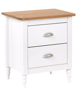 Bedside Table Nightstand White and Light Wood 2 Drawers Retro Beliani