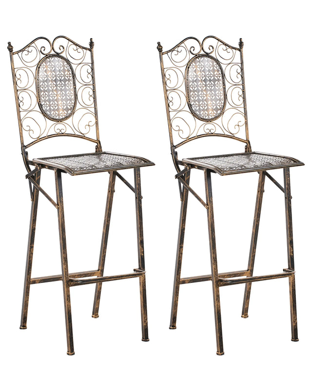 Set of 2 Garden Bar Chairs Black Iron Foldable Distressed Metal Outdoor UV Rust Resistance French Retro Style Beliani