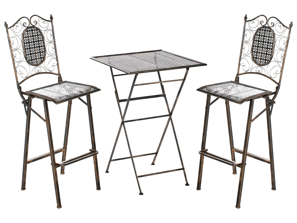 Garden Bar Set Black Iron Foldable Distressed Metal 2 Chairs Table Outdoor UV Rust Resistance French Retro Style Beliani