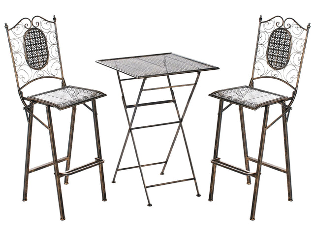 Garden Bar Set Black Iron Foldable Distressed Metal 2 Chairs Table Outdoor UV Rust Resistance French Retro Style Beliani