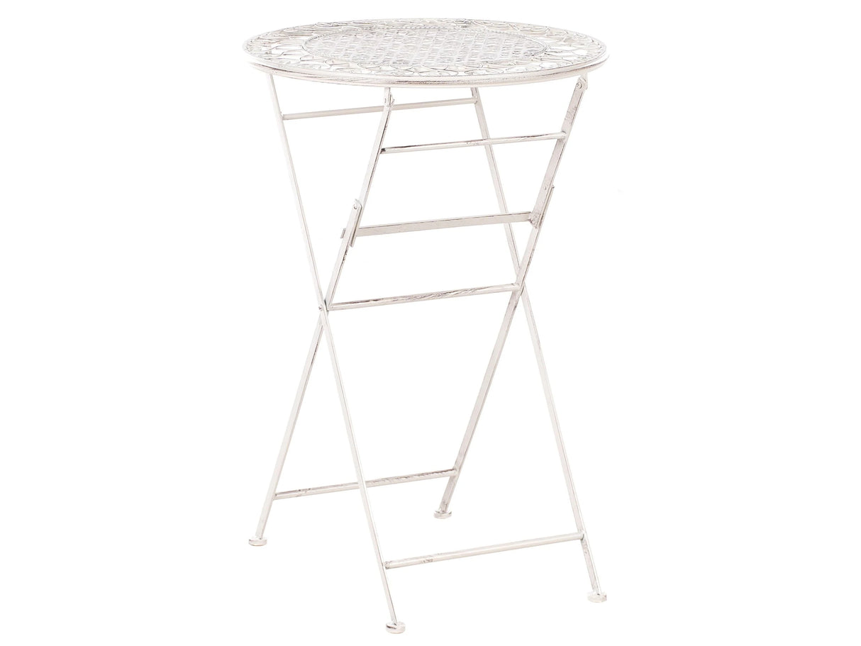 Garden Bar Table Light Beige Iron Foldable Distressed Metal Round Table for 2 Outdoor French Retro Style Beliani