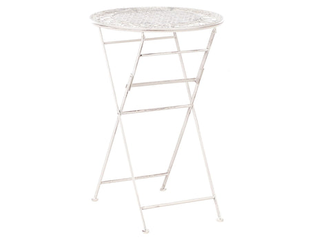 Garden Bar Table Light Beige Iron Foldable Distressed Metal Round Table for 2 Outdoor French Retro Style Beliani