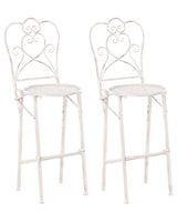 Set of 2 Garden Bar Chairs Light Beige Iron Foldable Distressed Metal Outdoor UV Rust Resistance French Retro Style Beliani
