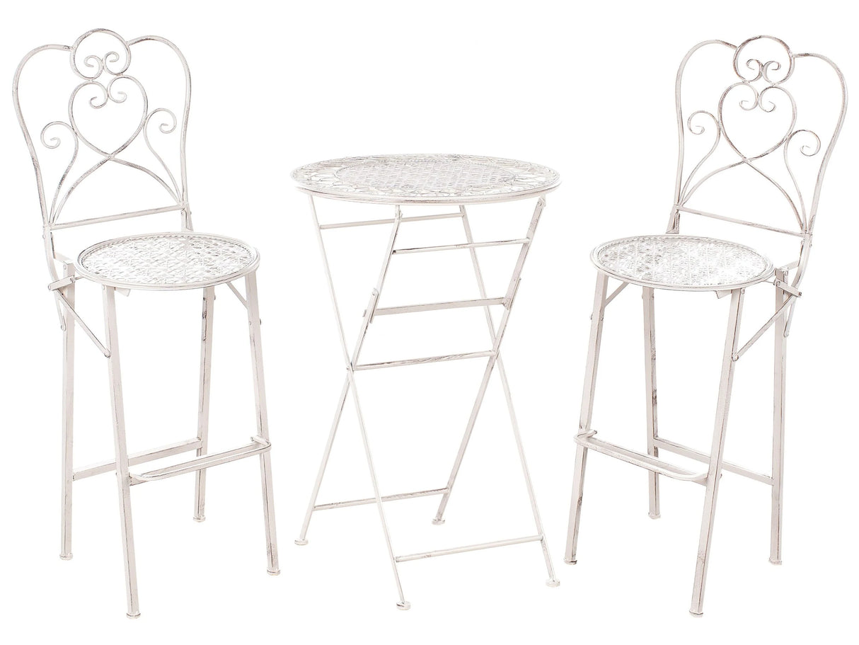 Garden Bar Set Light Beige Iron Foldable Distressed Metal 2 Chairs Table Outdoor UV Rust Resistance French Retro Style Beliani