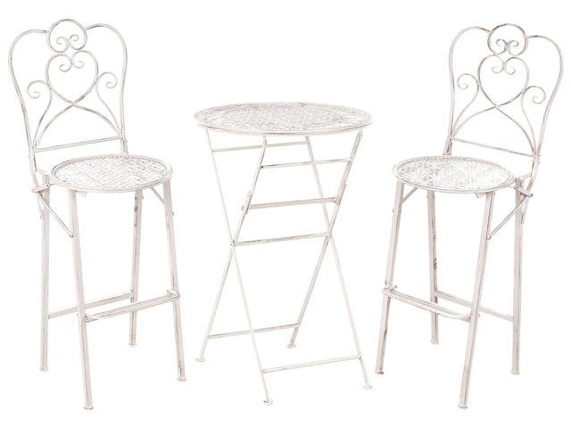 Garden Bar Set Light Beige Iron Foldable Distressed Metal 2 Chairs Table Outdoor UV Rust Resistance French Retro Style Beliani